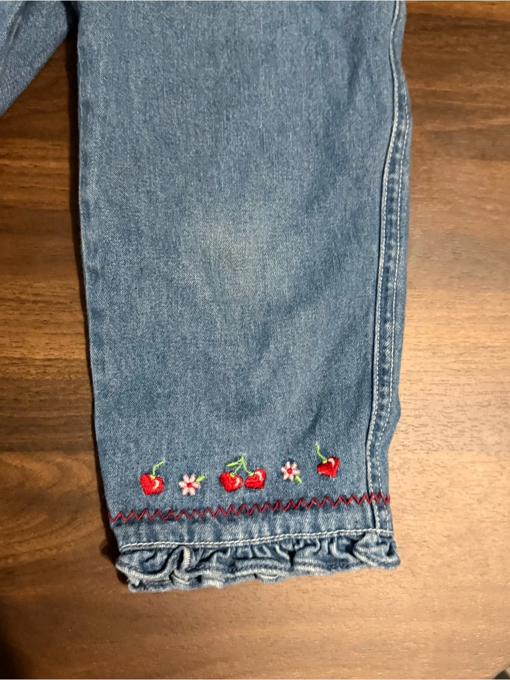 Baby girl vintage cherry embroidered jeans